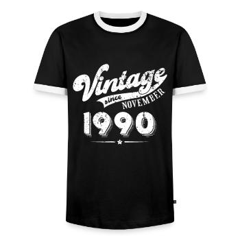 Vintage since November 1990 Geburtstag Geschenk - Männer Kontrast-T-Shirt - Schwarz/Weiß - Vorne - AI Model Female 172 light (172cm) & AI Model Male 178 light (178cm)