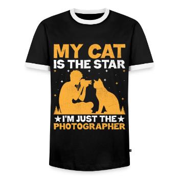 Cat Photographers Cat Lovers Photograpy Cats Photo - Men's Ringer Shirt - black/white - Front - AI Model Female 172 light (172cm) & AI Model Male 178 light (178cm)