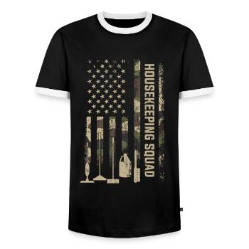 Housekeeping cleaning lover, housekeeper - Männer Kontrast-T-Shirt - Schwarz/Weiß - Vorne - AI Model Female 172 light (172cm) & AI Model Male 178 light (178cm)