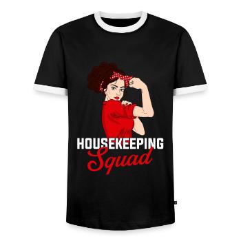 Housekeeping cleaning lover, housekeeper - Männer Kontrast-T-Shirt - Schwarz/Weiß - Vorne - AI Model Female 172 light (172cm) & AI Model Male 178 light (178cm)