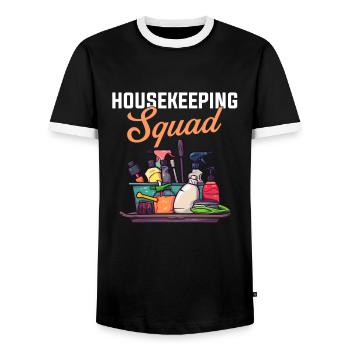 Housekeeping cleaning lover, housekeeper - Männer Kontrast-T-Shirt - Schwarz/Weiß - Vorne - AI Model Female 172 light (172cm) & AI Model Male 178 light (178cm)