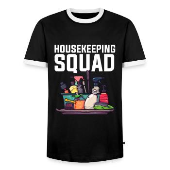 Housekeeping cleaning lover, housekeeper - Männer Kontrast-T-Shirt - Schwarz/Weiß - Vorne - AI Model Female 172 light (172cm) & AI Model Male 178 light (178cm)