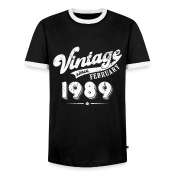 Vintage since February 1989 Geburtstag Geschenk - Männer Kontrast-T-Shirt - Schwarz/Weiß - Vorne - AI Model Female 172 light (172cm) & AI Model Male 178 light (178cm)