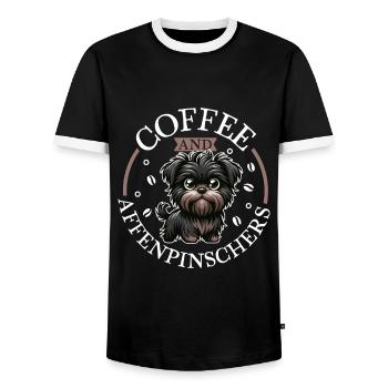 Café et Affenpinscher - T-shirt contrasté Homme - noir/blanc - Devant - AI Model Female 172 light (172cm) & AI Model Male 178 light (178cm)