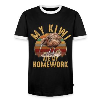 kiwi bird, new zealand - Männer Kontrast-T-Shirt - Schwarz/Weiß - Vorne - AI Model Female 172 light (172cm) & AI Model Male 178 light (178cm)