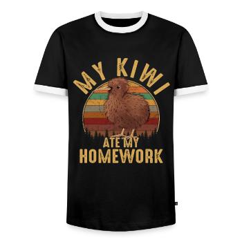 kiwi bird, new zealand - Männer Kontrast-T-Shirt - Schwarz/Weiß - Vorne - AI Model Female 172 light (172cm) & AI Model Male 178 light (178cm)
