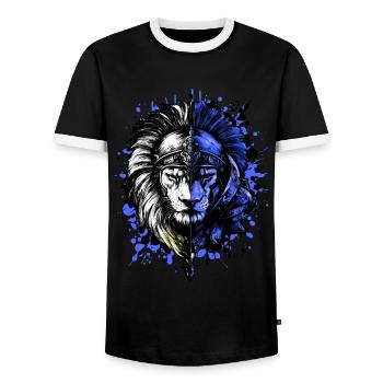 Lion Spartan Sparta Helmet - Men's Ringer Shirt - black/white - Front - AI Model Female 172 light (172cm) & AI Model Male 178 light (178cm)
