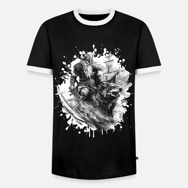 Viking Wolf Warrior Valhalla - Men's Ringer Shirt - black/white