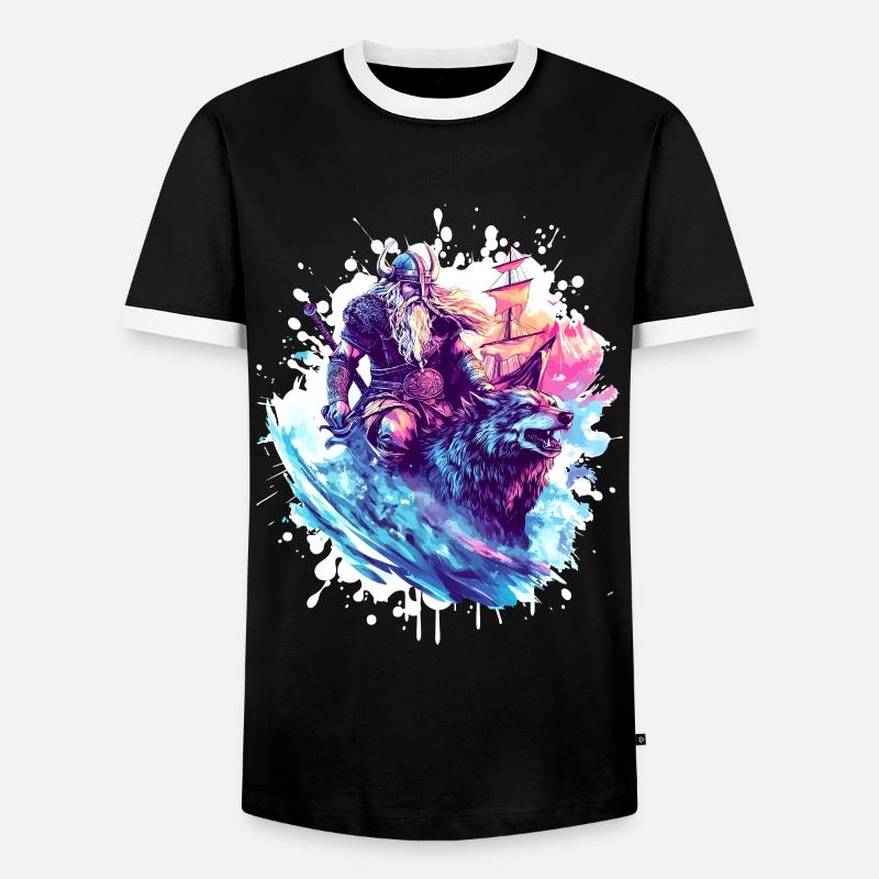 Viking Wolf Warrior Valhalla - Men's Ringer Shirt - black/white