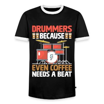 Drummers Because Even Coffee Needs A Beat Drummer - Men's Ringer Shirt - black/white - Front - AI Model Female 172 light (172cm) & AI Model Male 178 light (178cm)