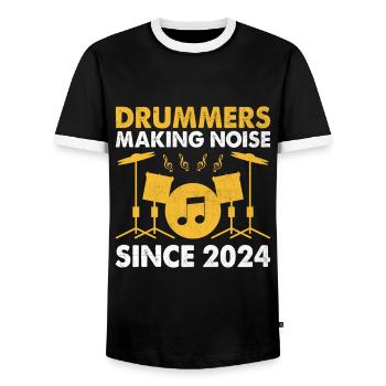 Drummers Making Noise Since 2024 Drumming Drum Dru - Men's Ringer Shirt - black/white - Front - AI Model Female 172 light (172cm) & AI Model Male 178 light (178cm)