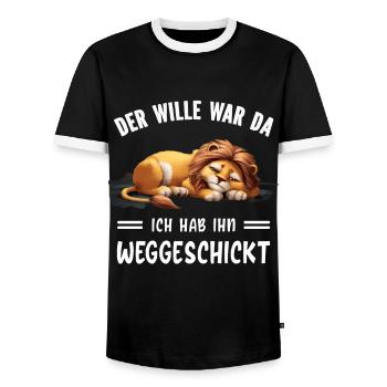 Lion Tshirt Funny Funny Humor Sarcasm Irony - Men's Ringer Shirt - black/white - Front - AI Model Female 172 light (172cm) & AI Model Male 178 light (178cm)