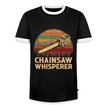 chainsaw logger lumberjack arborist - Männer Kontrast-T-Shirt - Schwarz/Weiß - Vorne - AI Model Female 172 light (172cm) & AI Model Male 178 light (178cm)