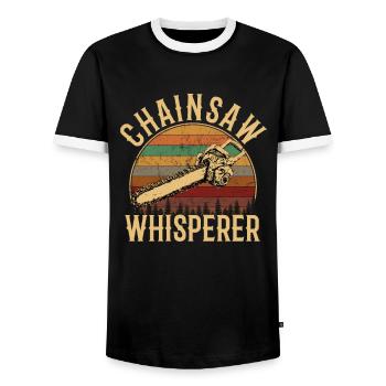 chainsaw logger lumberjack arborist - Männer Kontrast-T-Shirt - Schwarz/Weiß - Vorne - AI Model Female 172 light (172cm) & AI Model Male 178 light (178cm)