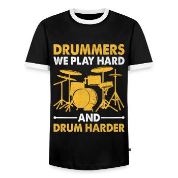 Batteurs Nous jouons dur et tambours plus fort Drum Drummin - T-shirt contrasté Homme - noir/blanc - Devant - AI Model Female 172 light (172cm) & AI Model Male 178 light (178cm)
