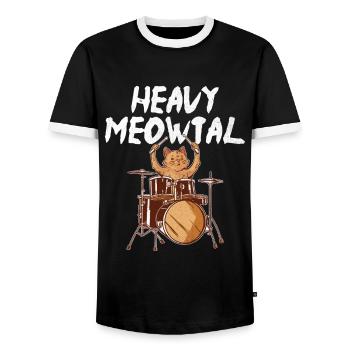 Heavy Meowtal Drumming Drum Drummer Cat Lover - Men's Ringer Shirt - black/white - Front - AI Model Female 172 light (172cm) & AI Model Male 178 light (178cm)