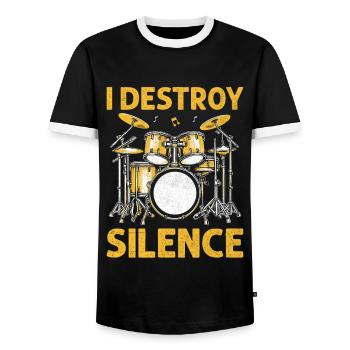 I Destroy Silence Drummer Drumming Drum Drummers - Men's Ringer Shirt - black/white - Front - AI Model Female 172 light (172cm) & AI Model Male 178 light (178cm)