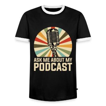 Podcast Podcaster - Männer Kontrast-T-Shirt - Schwarz/Weiß - Vorne - AI Model Female 172 light (172cm) & AI Model Male 178 light (178cm)