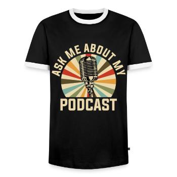 Podcast Podcaster - Männer Kontrast-T-Shirt - Schwarz/Weiß - Vorne - AI Model Female 172 light (172cm) & AI Model Male 178 light (178cm)