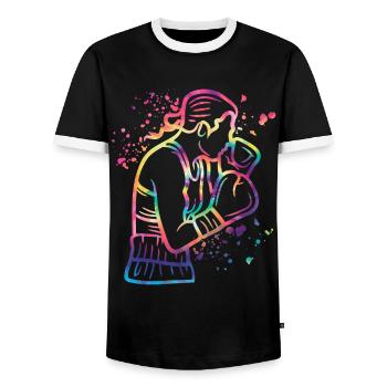 Boxing Fighter Kids Boxing Match Boxer - Men's Ringer Shirt - black/white - Front - AI Model Female 172 light (172cm) & AI Model Male 178 light (178cm)