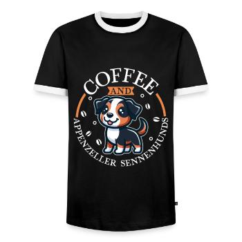 Kaffee und Appenzeller Sennenhund - Männer Kontrast-T-Shirt - Schwarz/Weiß - Vorne - AI Model Female 172 light (172cm) & AI Model Male 178 light (178cm)
