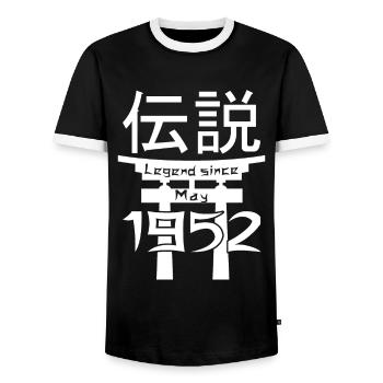 Legend since May 1952 Birthday Gift - Men's Ringer Shirt - black/white - Front - AI Model Female 172 light (172cm) & AI Model Male 178 light (178cm)