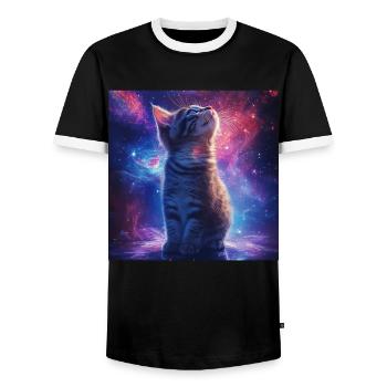 Katze - Männer Kontrast-T-Shirt - Schwarz/Weiß - Vorne - AI Model Female 172 light (172cm) & AI Model Male 178 light (178cm)