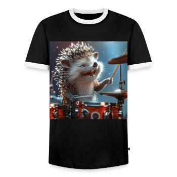 Hedgehog - Men's Ringer Shirt - black/white - Front - AI Model Female 172 light (172cm) & AI Model Male 178 light (178cm)