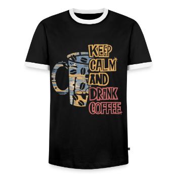 Keep calm and drink coffee – for coffee lovers - Men's Ringer Shirt - black/white - Front - AI Model Female 172 light (172cm) & AI Model Male 178 light (178cm)