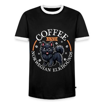 Café et chien d’élan norvégien - T-shirt contrasté Homme - noir/blanc - Devant - AI Model Female 172 light (172cm) & AI Model Male 178 light (178cm)
