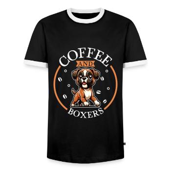 Kaffee und Boxer - Männer Kontrast-T-Shirt - Schwarz/Weiß - Vorne - AI Model Female 172 light (172cm) & AI Model Male 178 light (178cm)