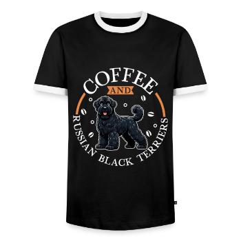 Café et terrier russe noir - T-shirt contrasté Homme - noir/blanc - Devant - AI Model Female 172 light (172cm) & AI Model Male 178 light (178cm)