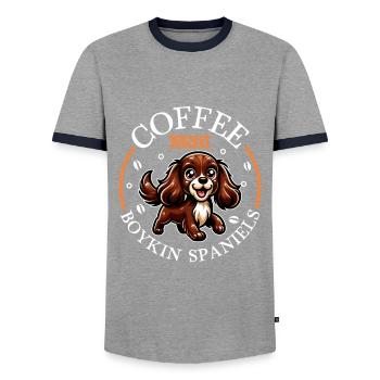 Café et épagneul Boykin - T-shirt contrasté Homme - gris/marine  - Devant - AI Model Female 172 light (172cm) & AI Model Male 178 light (178cm)