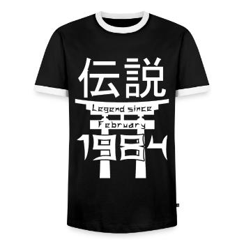 Legend since February 1984 Birthday Gift - Men's Ringer Shirt - black/white - Front - AI Model Female 172 light (172cm) & AI Model Male 178 light (178cm)