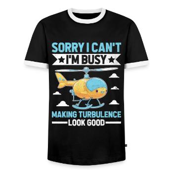Sorry I Can't I'm Busy Making Turbulence Look Good - Men's Ringer Shirt - black/white - Front - AI Model Female 172 light (172cm) & AI Model Male 178 light (178cm)