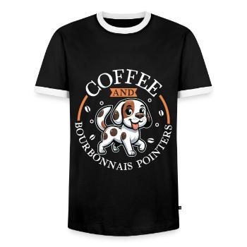 Kaffee und Braque du Bourbonnais - Männer Kontrast-T-Shirt - Schwarz/Weiß - Vorne - AI Model Female 172 light (172cm) & AI Model Male 178 light (178cm)