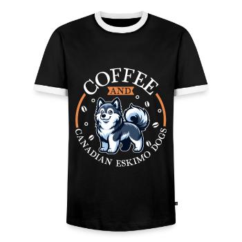 Café et chien esquimau canadien - T-shirt contrasté Homme - noir/blanc - Devant - AI Model Female 172 light (172cm) & AI Model Male 178 light (178cm)