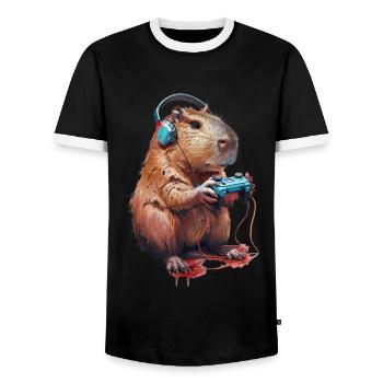 Wasserschwein - Männer Kontrast-T-Shirt - Schwarz/Weiß - Vorne - AI Model Female 172 light (172cm) & AI Model Male 178 light (178cm)
