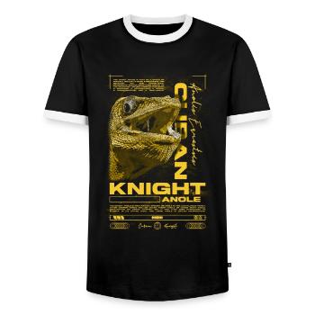 Cuban Knight Anole Reptile Keeper Lizard - Men's Ringer Shirt - black/white - Front - AI Model Female 172 light (172cm) & AI Model Male 178 light (178cm)