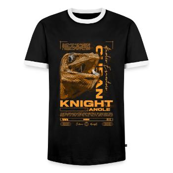 Cuban Knight Anole Reptile Keeper Lizard - Men's Ringer Shirt - black/white - Front - AI Model Female 172 light (172cm) & AI Model Male 178 light (178cm)