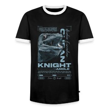 Cuban Knight Anole Reptile Keeper Lizard - Men's Ringer Shirt - black/white - Front - AI Model Female 172 light (172cm) & AI Model Male 178 light (178cm)