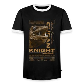 Cuban Knight Anole Reptile Keeper Lizard - Men's Ringer Shirt - black/white - Front - AI Model Female 172 light (172cm) & AI Model Male 178 light (178cm)