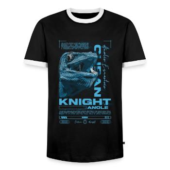 Cuban Knight Anole Reptile Keeper Lizard - Men's Ringer Shirt - black/white - Front - AI Model Female 172 light (172cm) & AI Model Male 178 light (178cm)