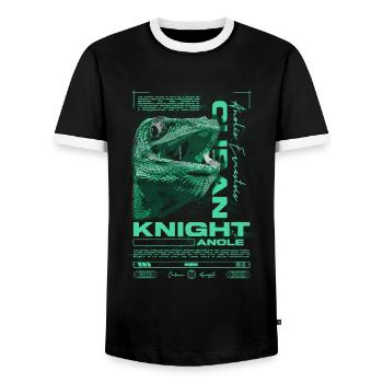 Cuban Knight Anole Reptile Keeper Lizard - Men's Ringer Shirt - black/white - Front - AI Model Female 172 light (172cm) & AI Model Male 178 light (178cm)