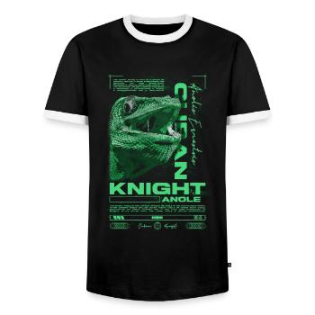 Cuban Knight Anole Reptile Keeper Lizard - Men's Ringer Shirt - black/white - Front - AI Model Female 172 light (172cm) & AI Model Male 178 light (178cm)