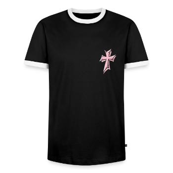 Jesus Christ Christian Christianity God Bible - Men's Ringer Shirt - black/white - Front - AI Model Female 172 light (172cm) & AI Model Male 178 light (178cm)