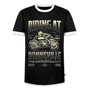 Bonneville Salt Flats Motorcycle Birthday 1946 - Men's Ringer Shirt - black/white - Front - AI Model Female 172 light (172cm) & AI Model Male 178 light (178cm)