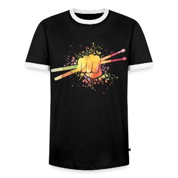 Tambours Tambours Baguette Batteur Musique Groupe Rock - T-shirt contrasté Homme - noir/blanc - Devant - AI Model Female 172 light (172cm) & AI Model Male 178 light (178cm)