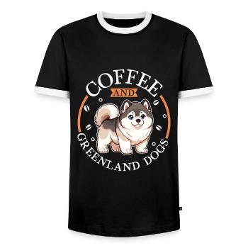 Café et chien du Groenland - T-shirt contrasté Homme - noir/blanc - Devant - AI Model Female 172 light (172cm) & AI Model Male 178 light (178cm)