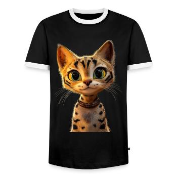 Savannah Katze Cat Mama Süße Serval Leopard Katzen - Männer Kontrast-T-Shirt - Schwarz/Weiß - Vorne - AI Model Female 172 light (172cm) & AI Model Male 178 light (178cm)